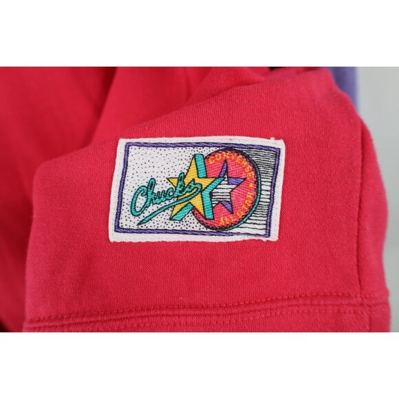 Vtg 80s 90s Converse Womens XL Spell Out Color Block Sweatshirt Pink Purple - Picture 4 of 13